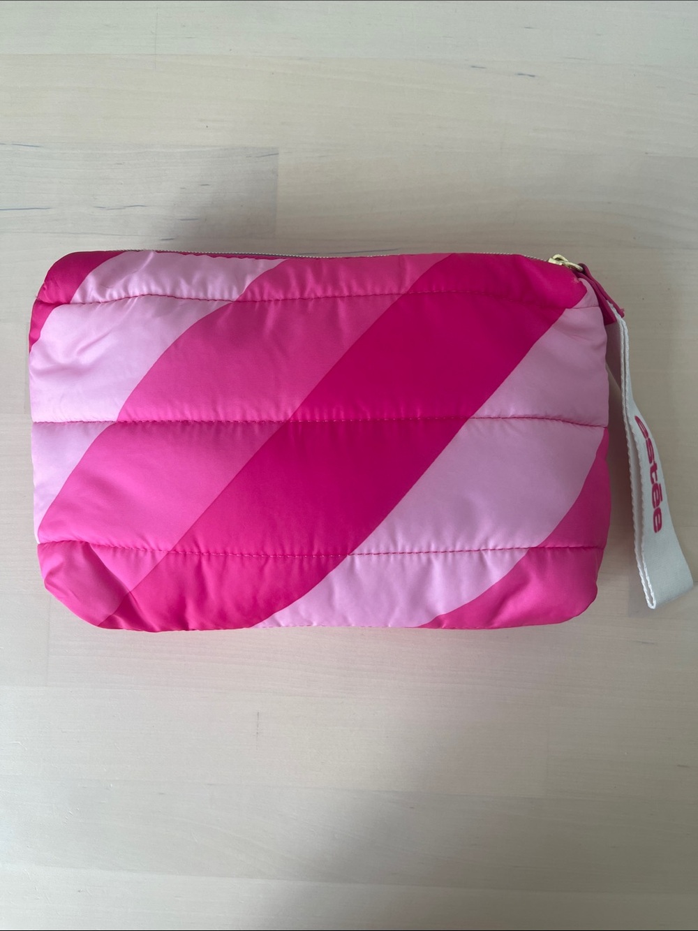 Brand New Estée Lauder Pink Quilted Diagonal Stripe Pouch / Make-up Bag